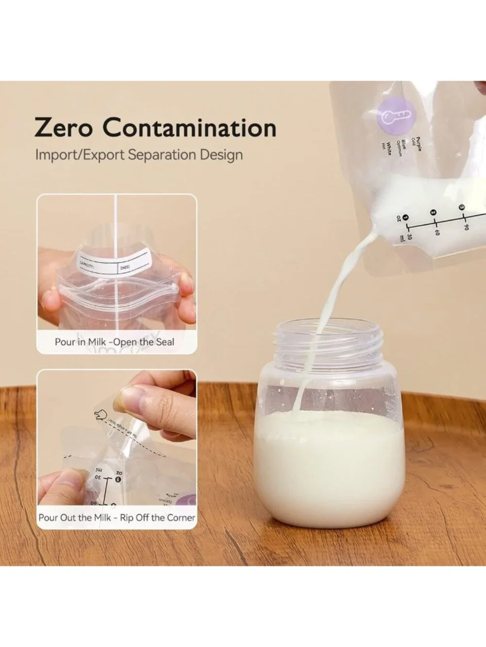 Breastmilk Storage Bags with Temperature Sensing, 120 Disposable No-Leak Pouches